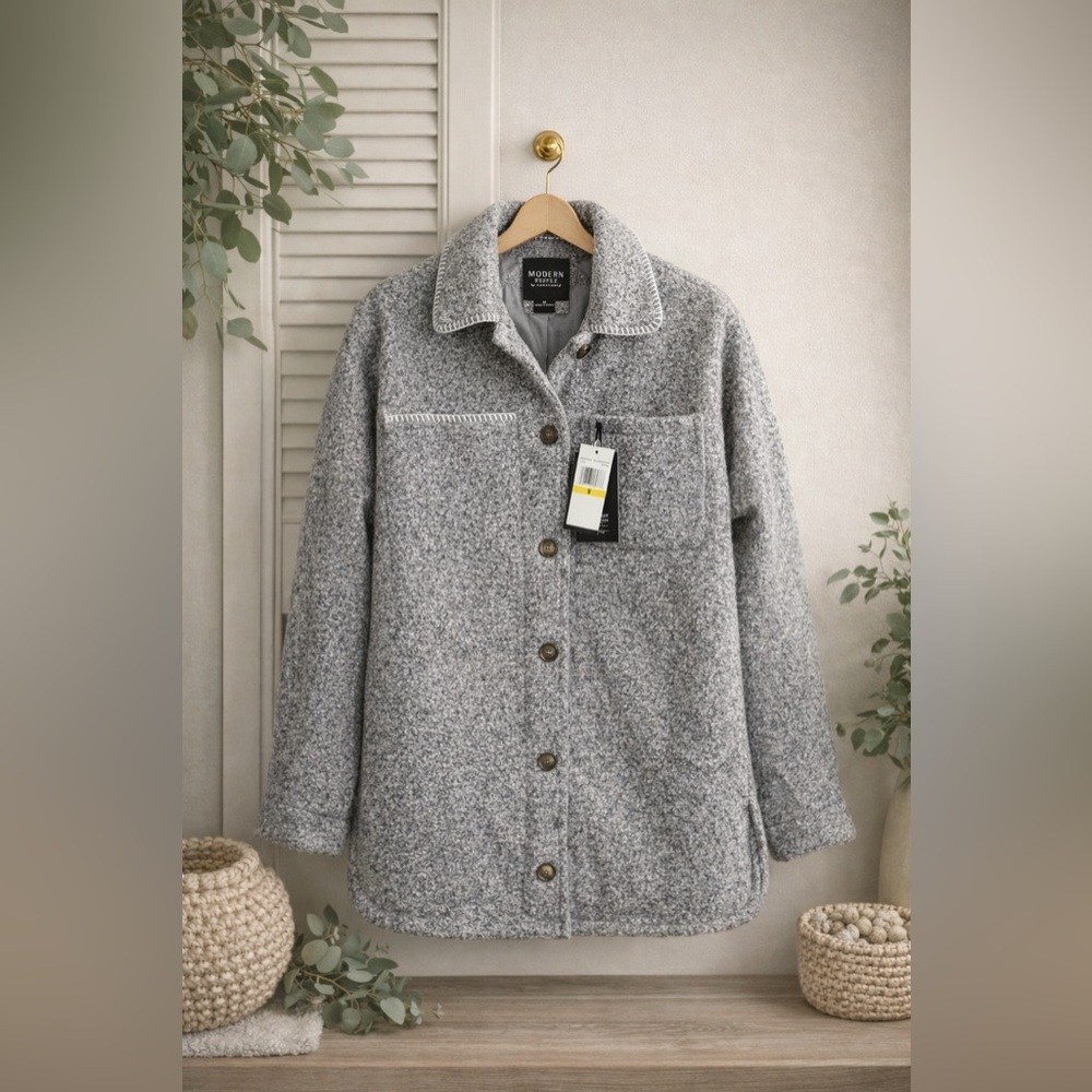 Modern Supply by Sanctuary Gray Button-Up Shacket w/ Decorative Stitching